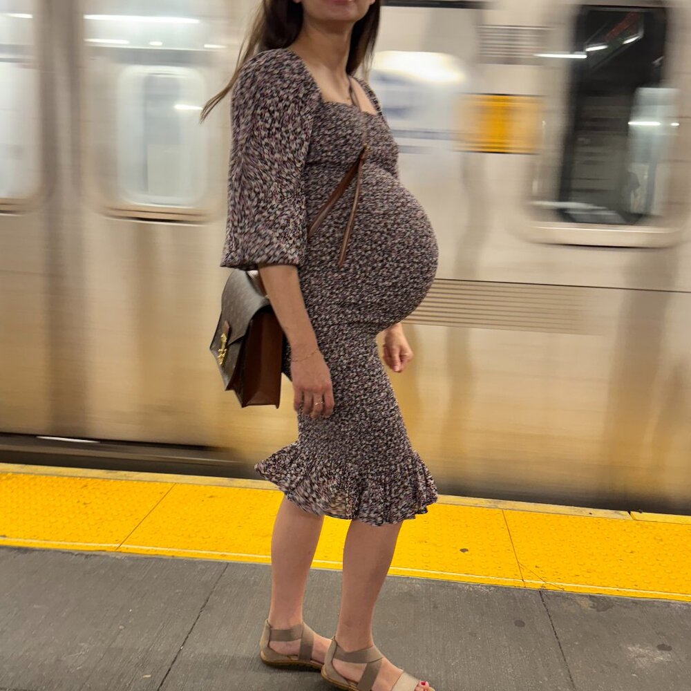 Willow Print Smocked Ruffle Maternity Dress Ripe Maternity XS